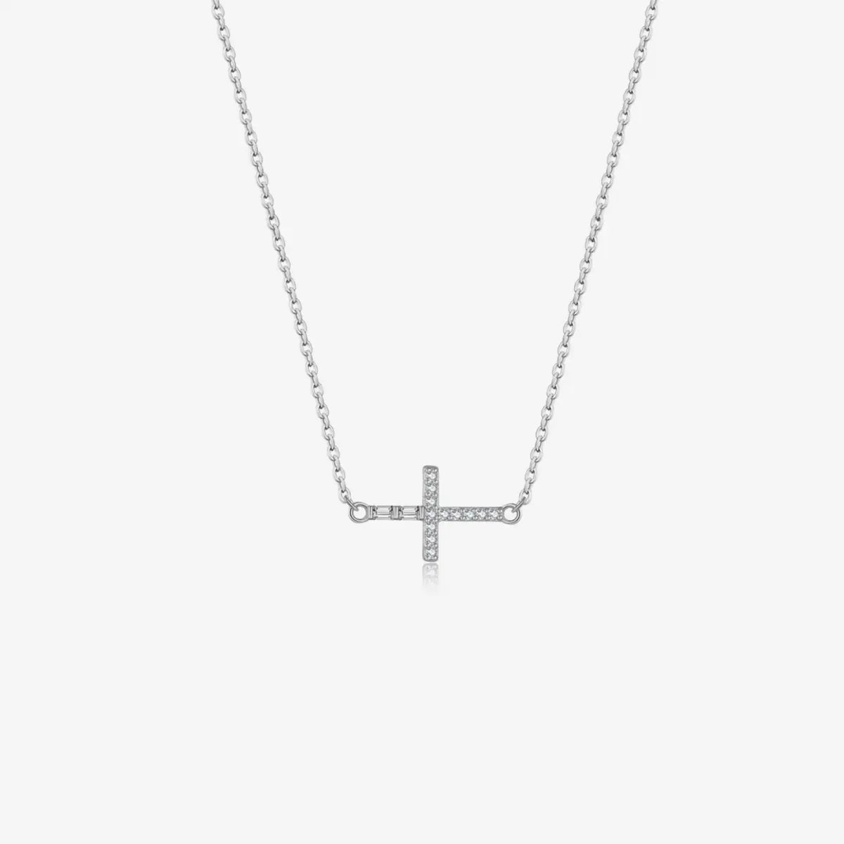 White Gold Sideways Cross Necklace