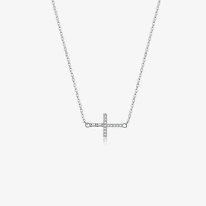 White Gold Sideways Cross Necklace