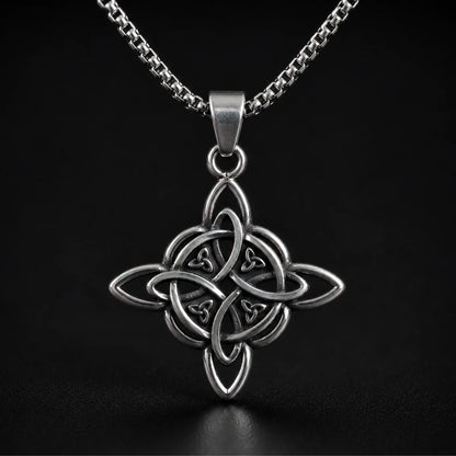 Witches Knot Necklace Silver Close Up Black Background