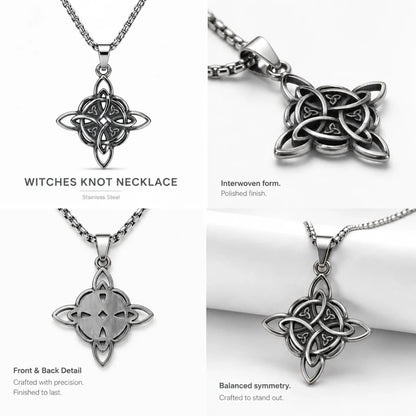 Witches Knot Necklace Silver Multi Angle Product Feature Showcase