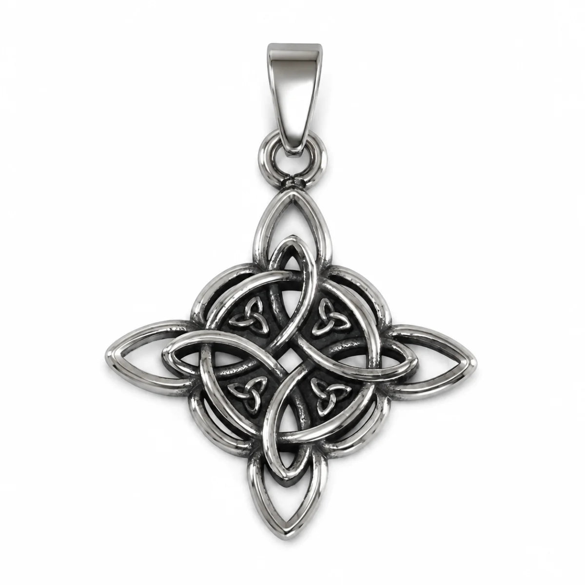 Witches Knot Necklace Silver Pendant Only Front View White Background
