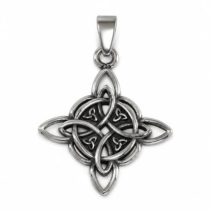 Witches Knot Necklace Silver Pendant Only Front View White Background