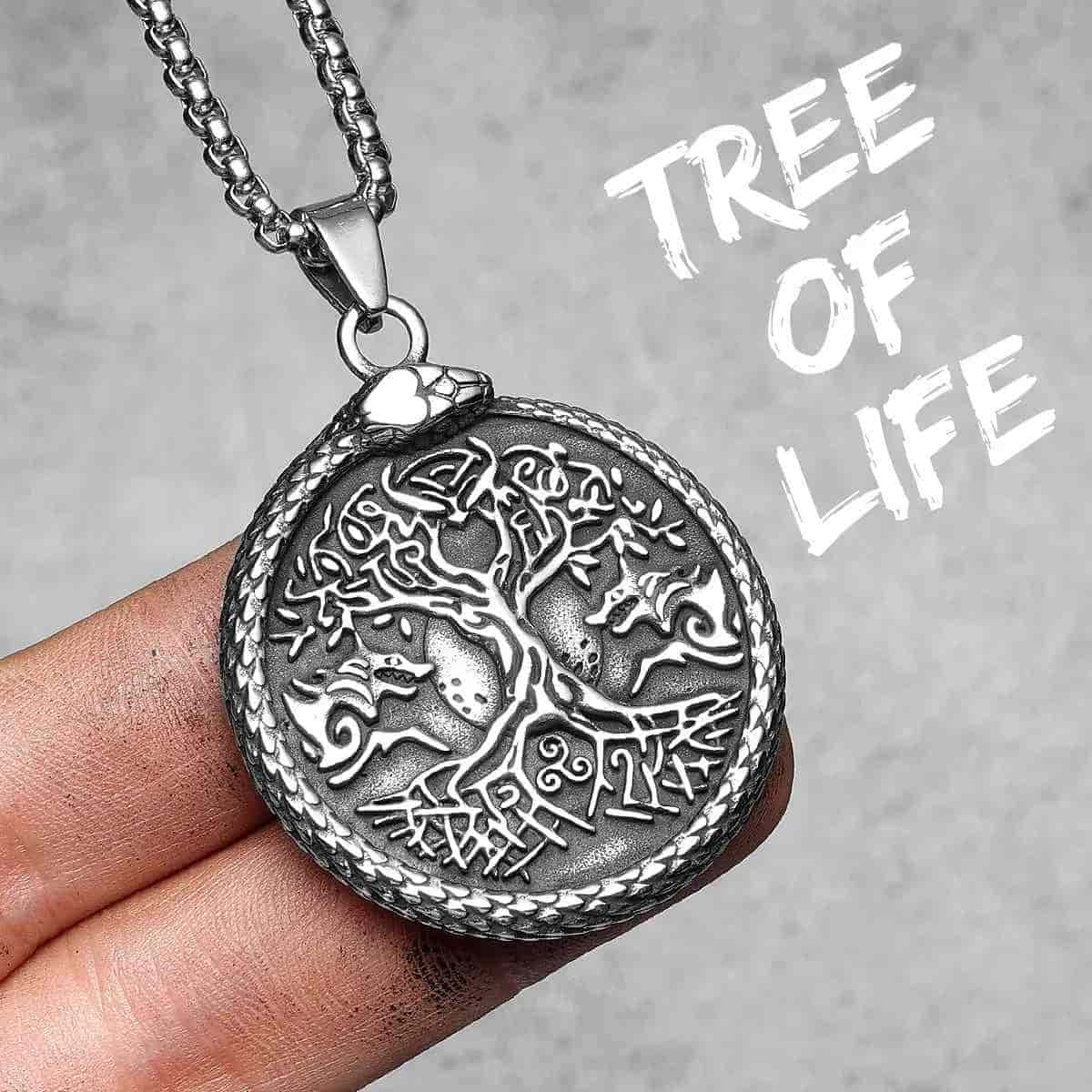 Yggdrasil Pendant with Ouroboros and Wolves Pendant with Chain Xenos Jewelry