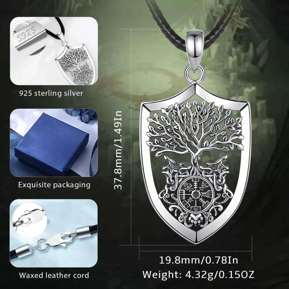 Yggdrasil Shield Pendant Dimensions and Weight Xenos Jewelry