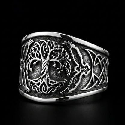 Yggdrasil Signet Ring Silver Close Up Black Background