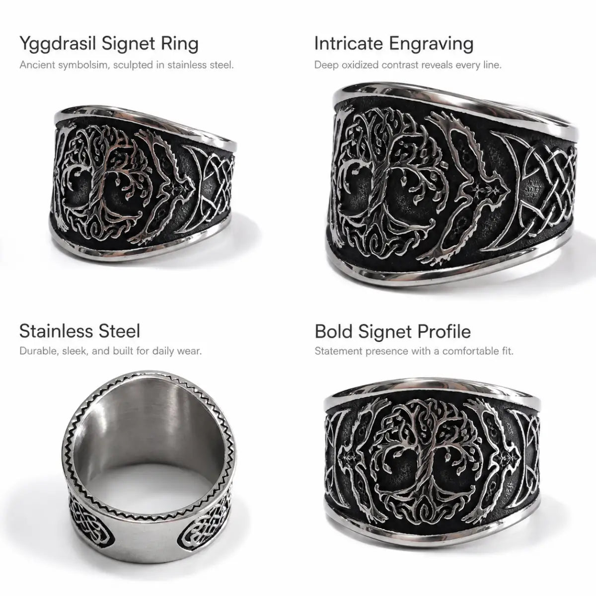 Yggdrasil Signet Ring Silver Details and Features