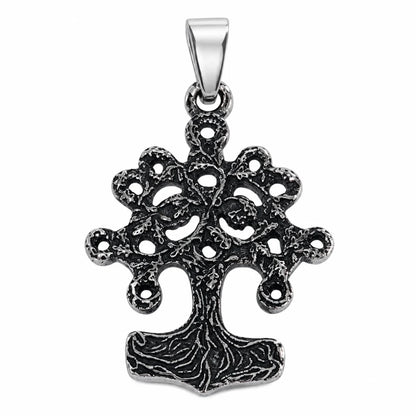 Yggdrasil Thor Hammer Necklace Silver Pendant Only Front View White Background