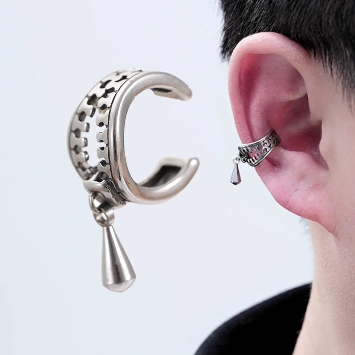 Zipper Ear Cuff Worn by Male Model