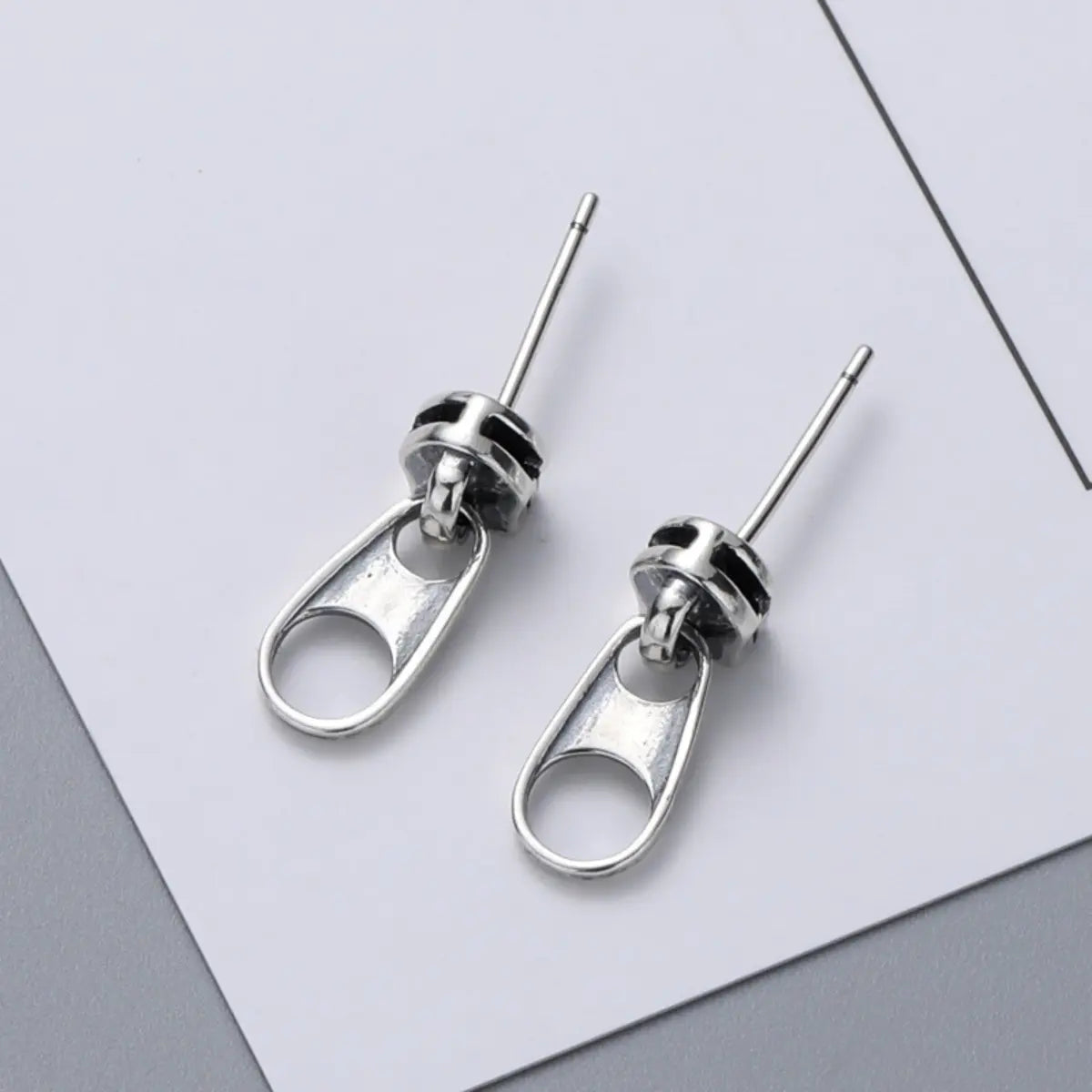 Zipper Stud Earrings Sterling Silver Details Back