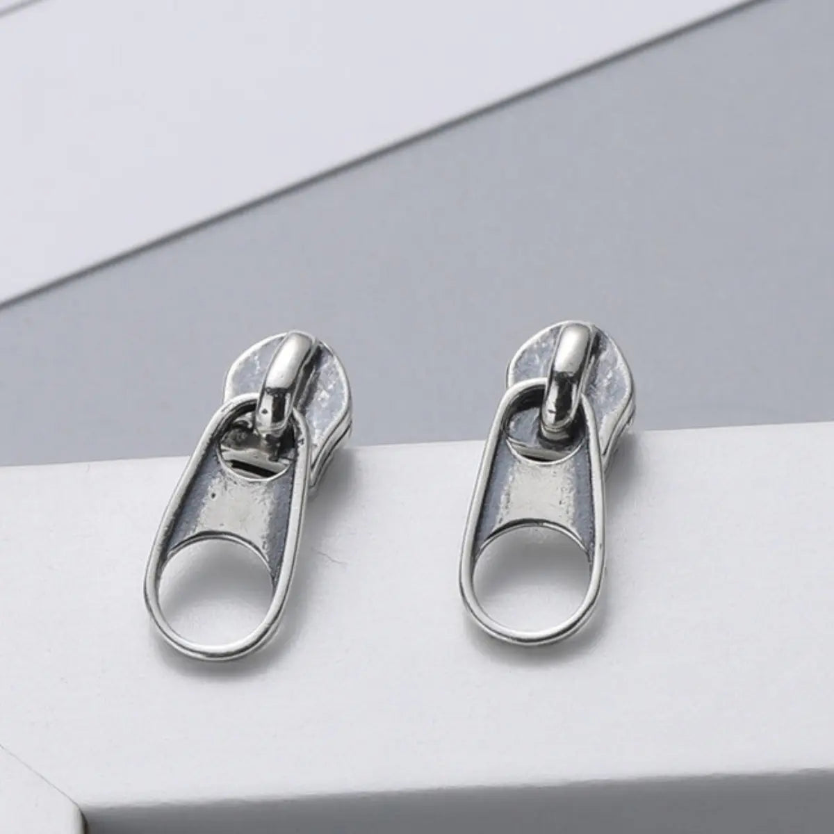 Zipper Stud Earrings Sterling Silver Details Front