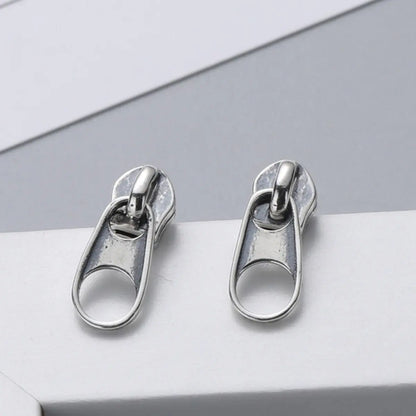 Zipper Stud Earrings Sterling Silver Details Front