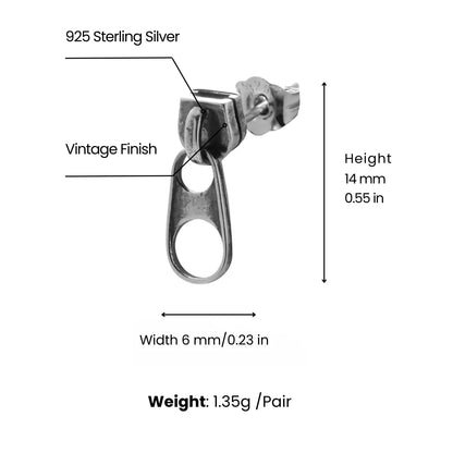 Zipper Stud Earrings Sterling Silver Dimensions and Weight