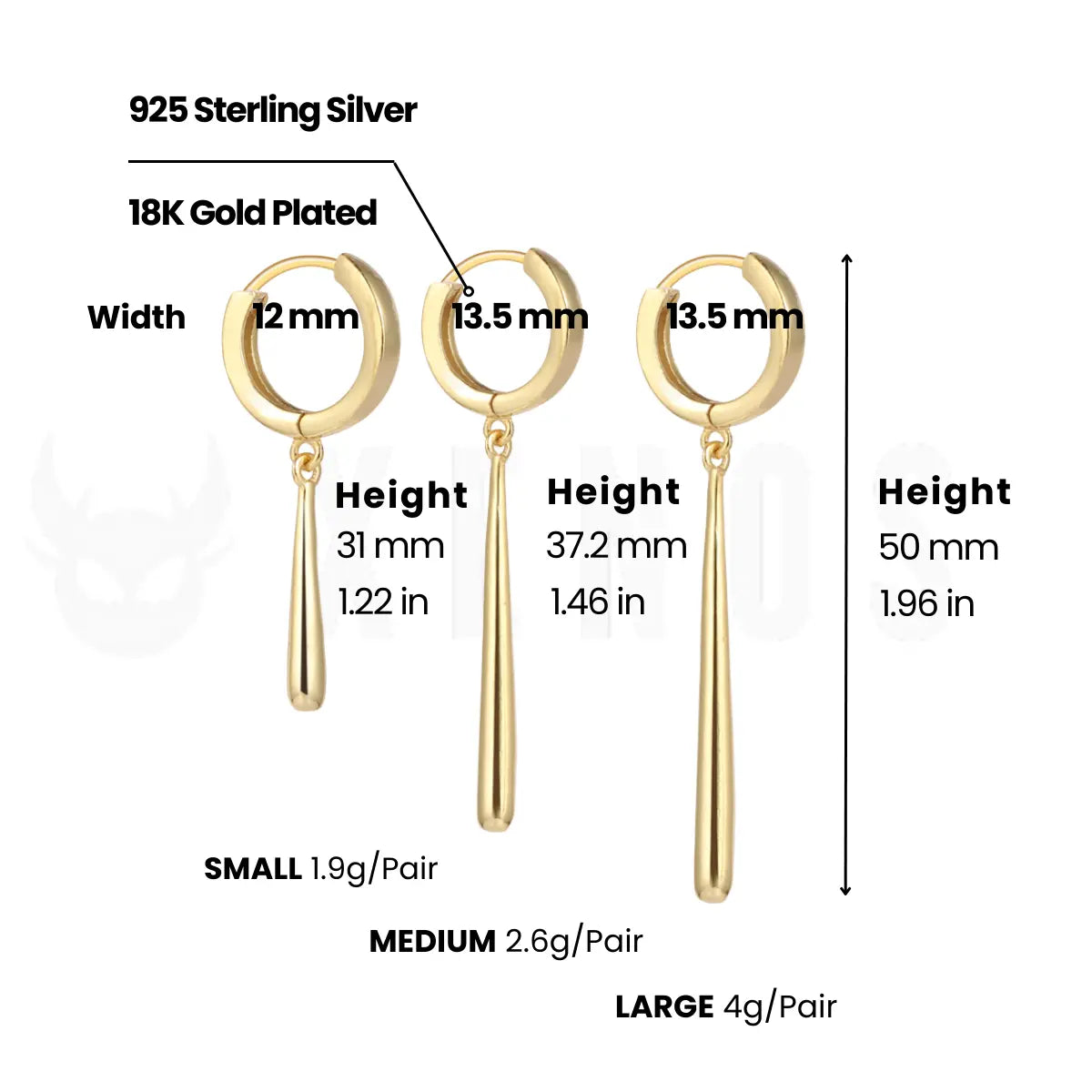 Zoro Earrings Sterling Silver Small Medium Large Size Dimensions and Weight