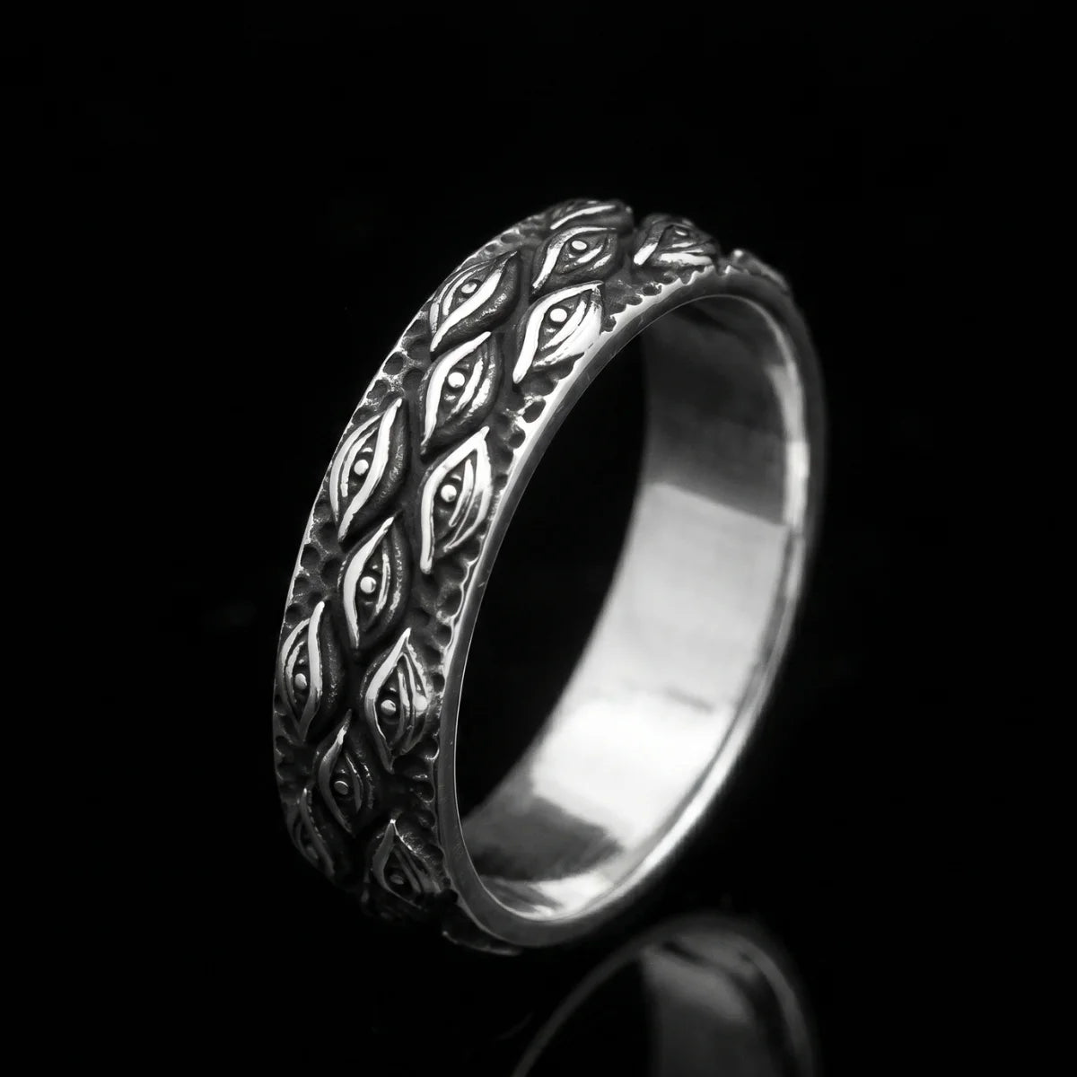 All Seeing Eye Band Ring Front View Premium Stainless Steel Mens Illuminati Jewelry