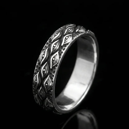 All Seeing Eye Band Ring Front View Premium Stainless Steel Mens Illuminati Jewelry