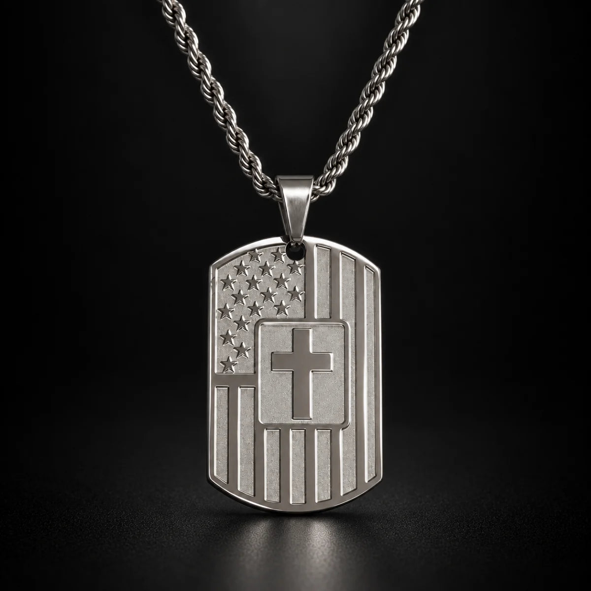 american flag joshua 1 9 dog tag necklace black background hero