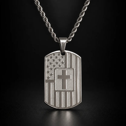 american flag joshua 1 9 dog tag necklace black background hero