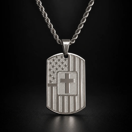 american flag joshua 1 9 dog tag necklace black background hero