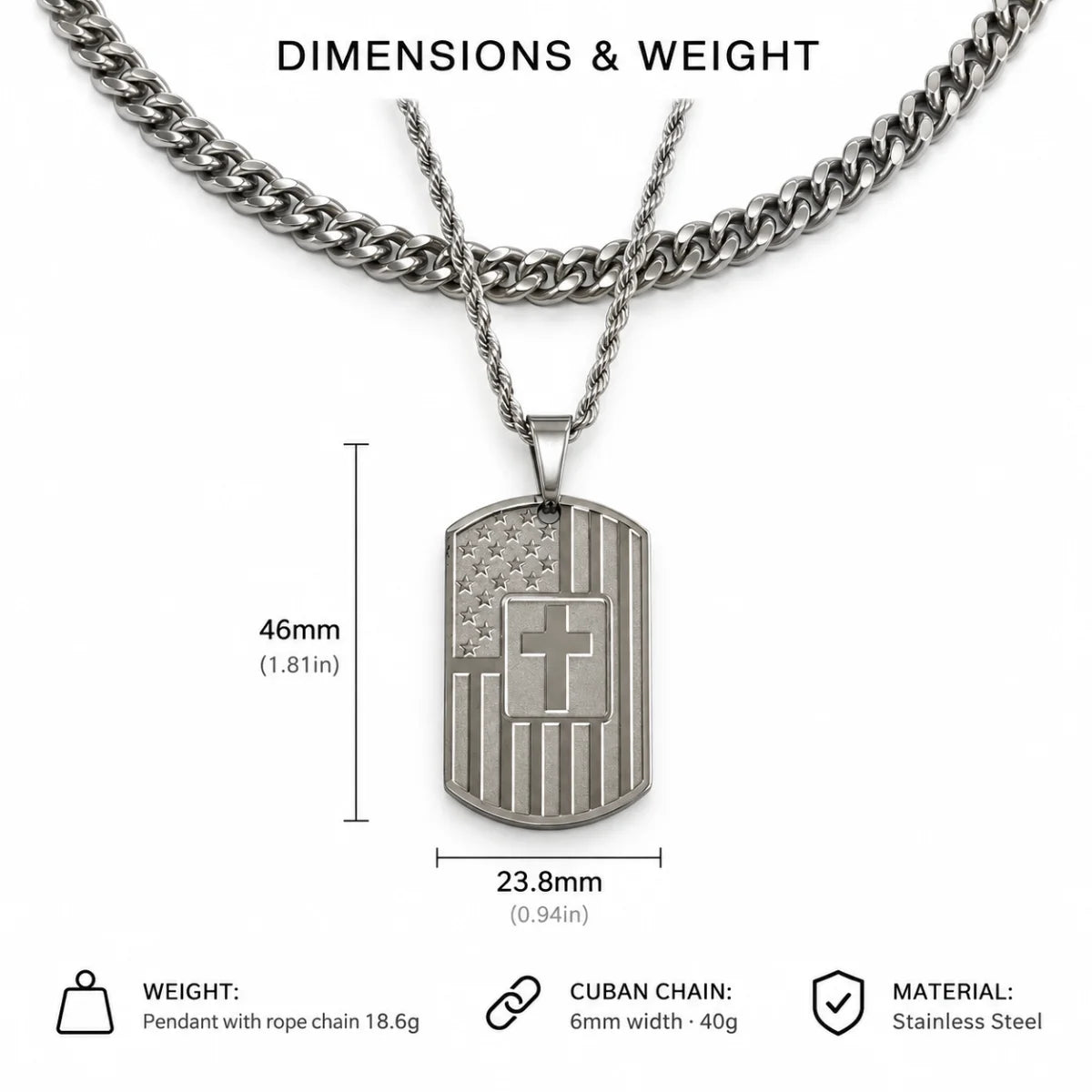 american flag joshua 1 9 dog tag necklace dimensions and weight