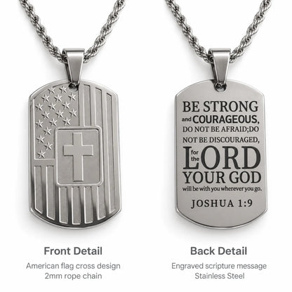 american flag joshua 1 9 dog tag necklace front and back details