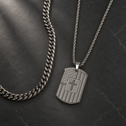 american flag joshua 1 9 dog tag necklace layered set birds eye display