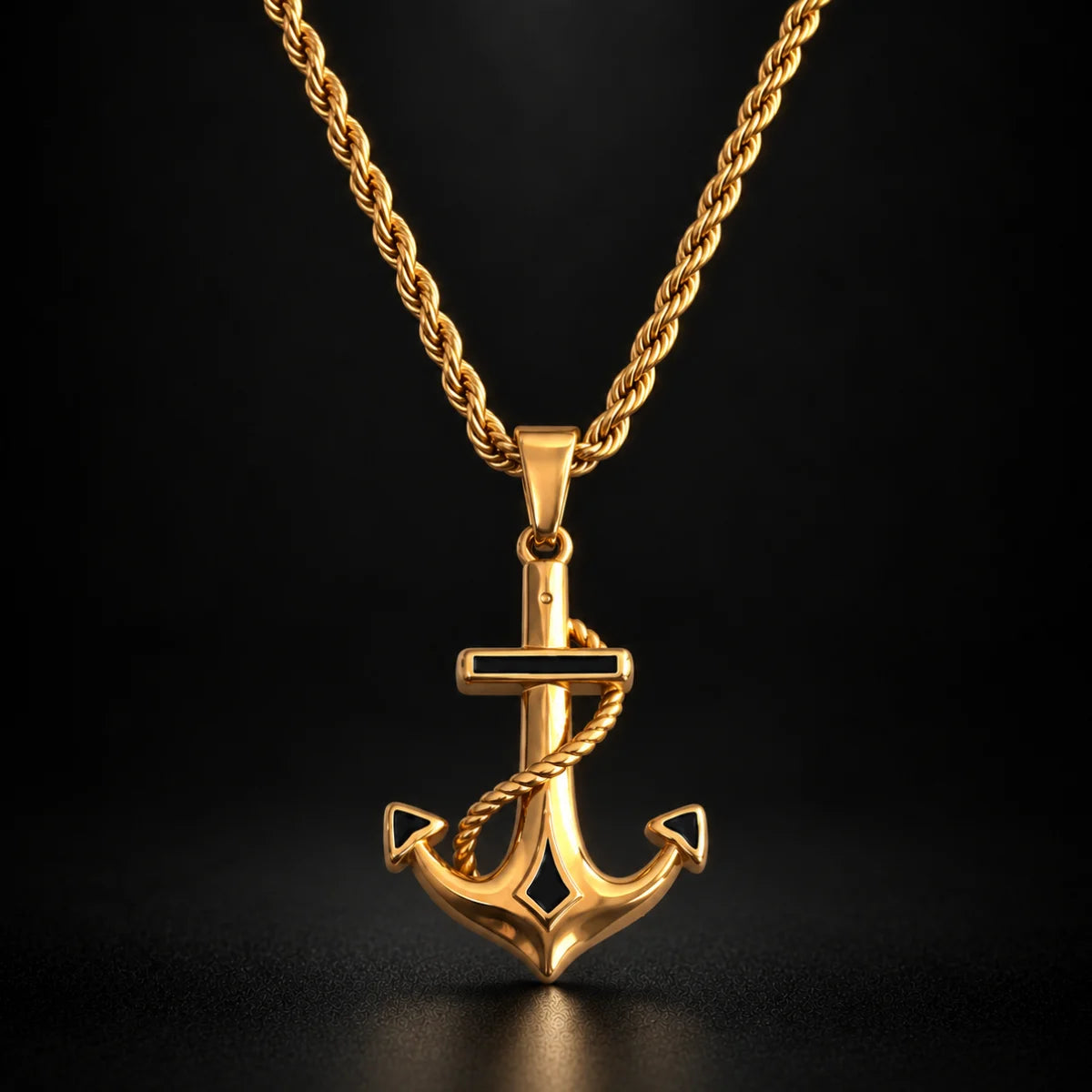 anchor necklace gold black background hero