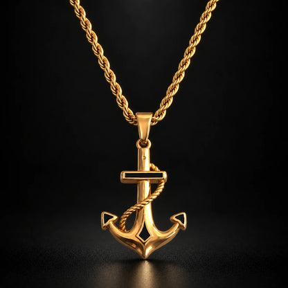 anchor necklace gold black background hero
