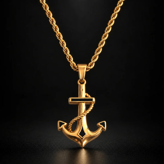 anchor necklace gold black background hero