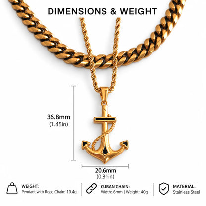 anchor necklace gold dimensions and weight