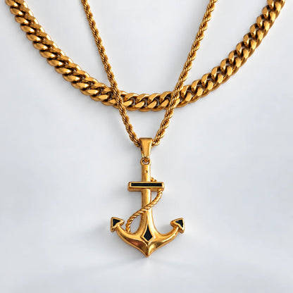 anchor necklace gold layered set white background