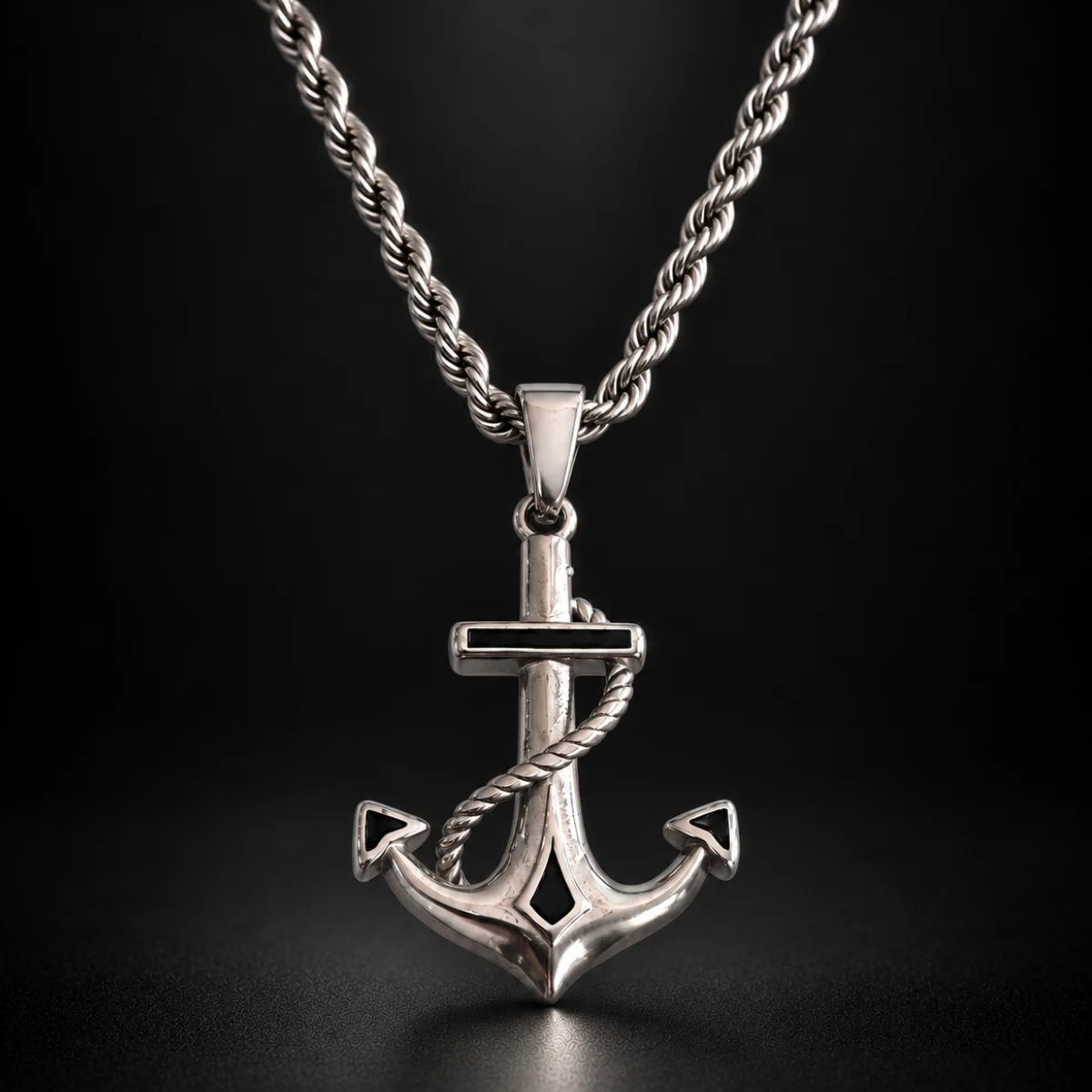 anchor necklace silver black background hero