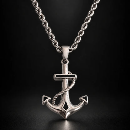 anchor necklace silver black background hero