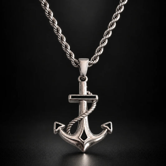 anchor necklace silver black background hero