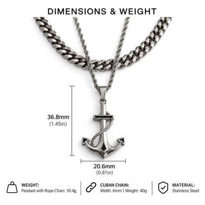 anchor necklace silver dimensions and weight