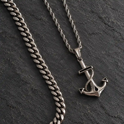 anchor necklace silver layered set birds eye display