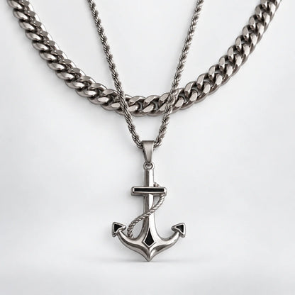 anchor necklace silver layered set white background