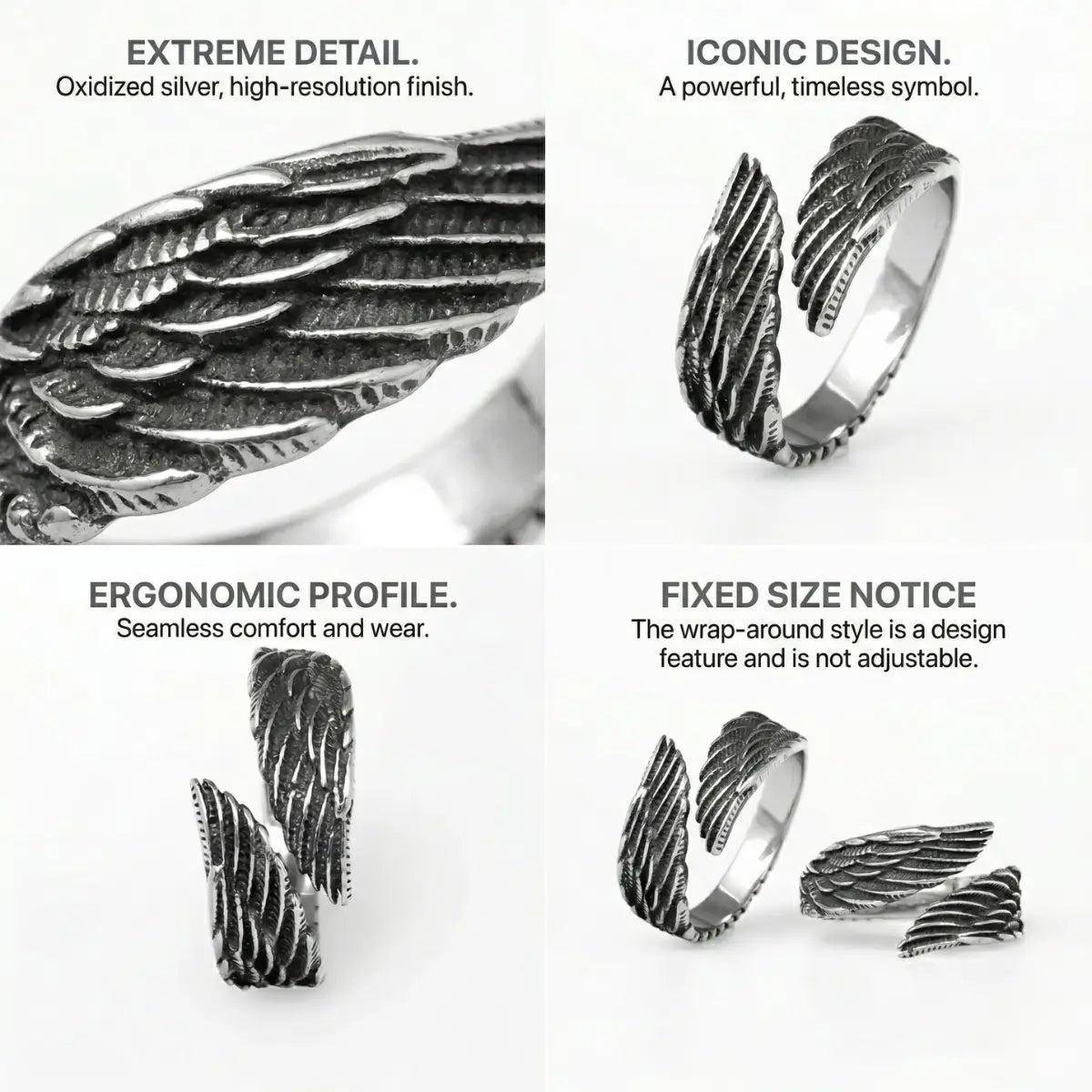 Angel Wing Ring Design Features Fixed Size Wrap Mens Jewelry