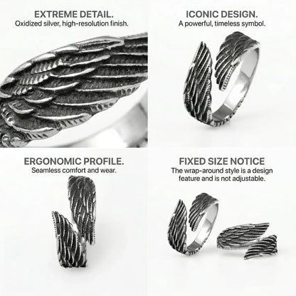 Angel Wing Ring Design Features Fixed Size Wrap Mens Jewelry