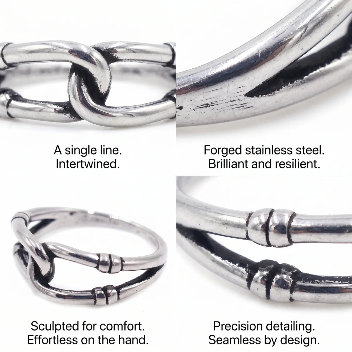 Bamboo Knot Ring Design Features 316L Stainless Steel Intertwined Band