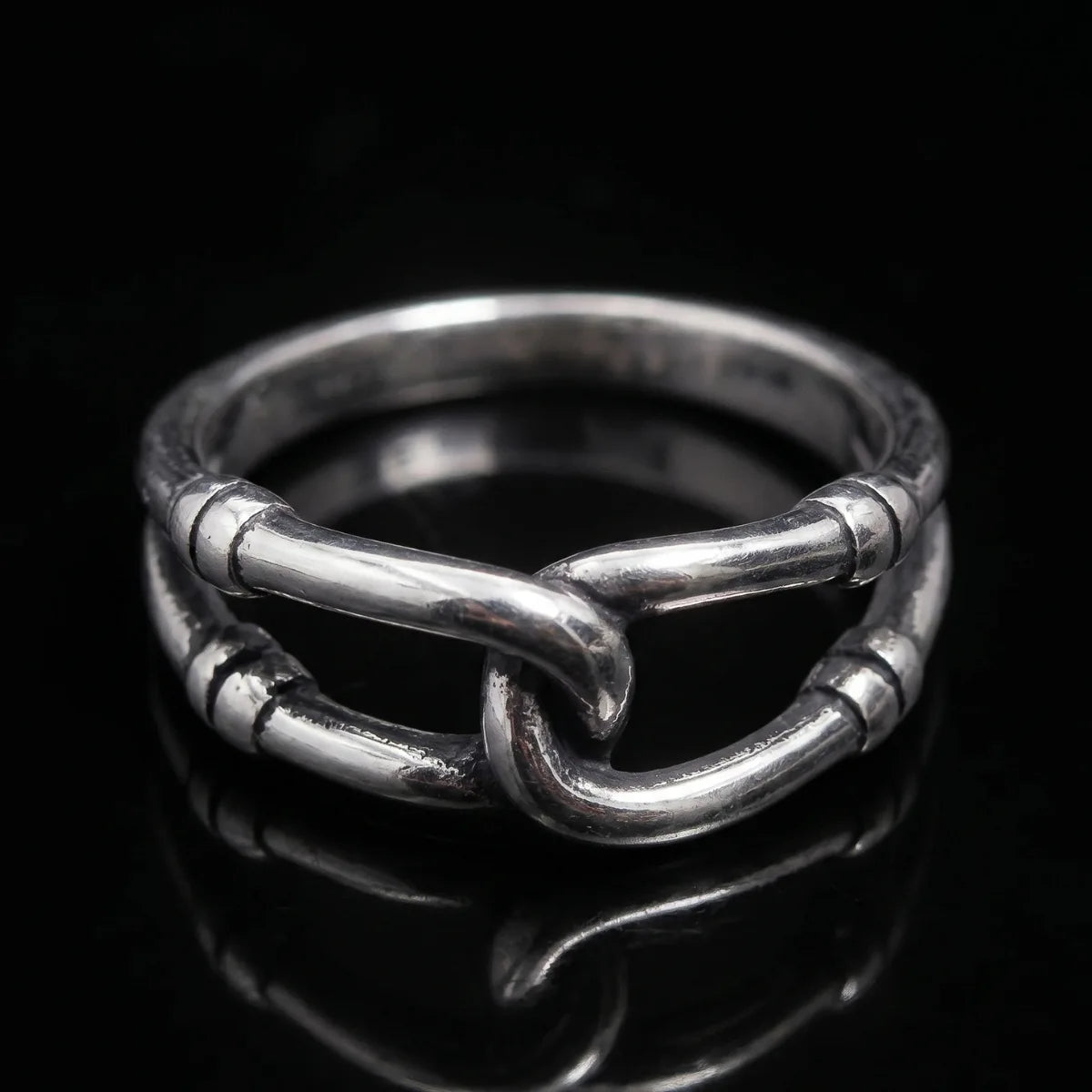 Bamboo Knot Ring Front View Premium Stainless Steel Nature Inspired Jewelry