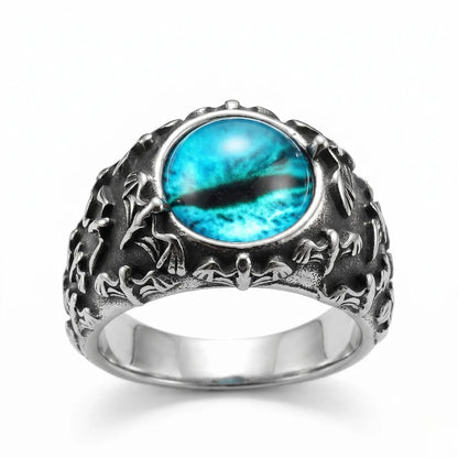 Bat Silver Eyeball Ring Blue Eye White Background Gothic Punk Accessories