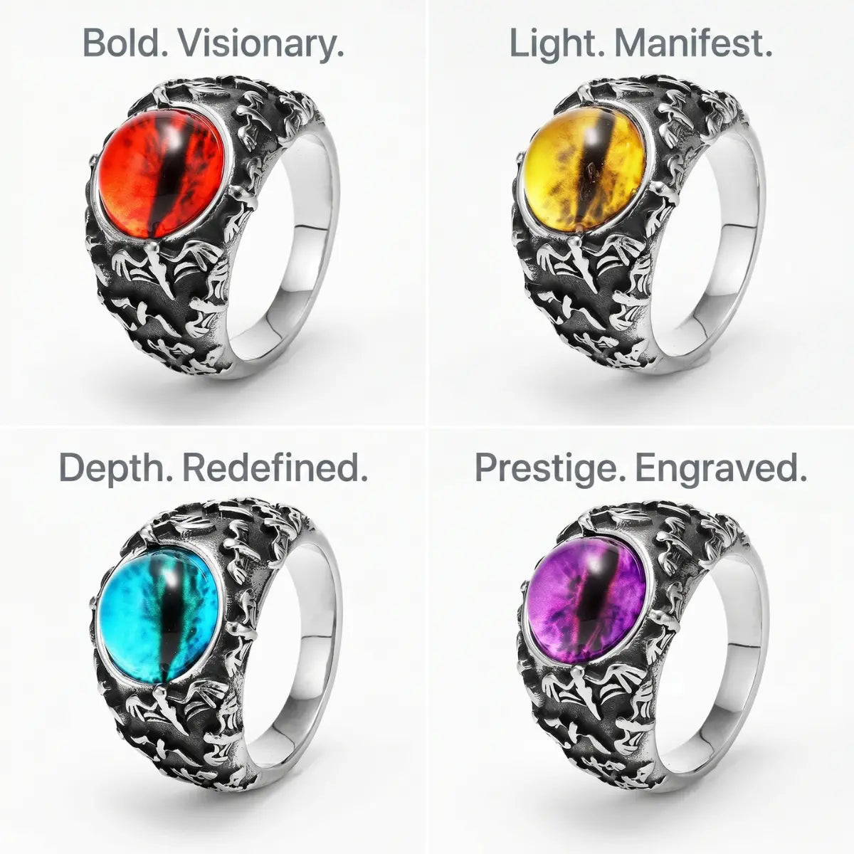 Bat Silver Eyeball Ring Design Features Stainless Steel Animal Jewelry