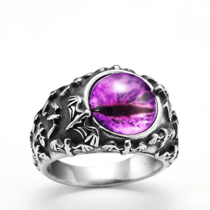 Bat Silver Eyeball Ring Purple Eye White Background Witchy Aesthetic Jewelry