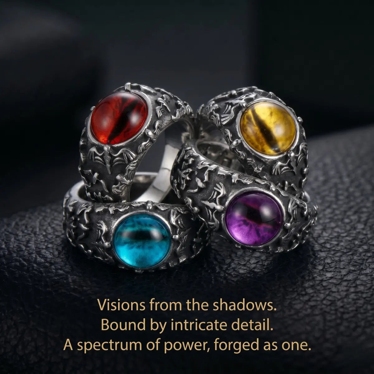 Bat Silver Eyeball Rings Group Shot Dark Alternative Jewelry