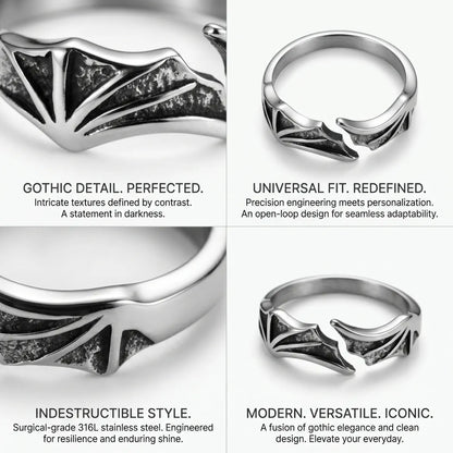 Bat Wing Ring Design Features 316L Stainless Steel Fixed Size Bypass Gothic Ring