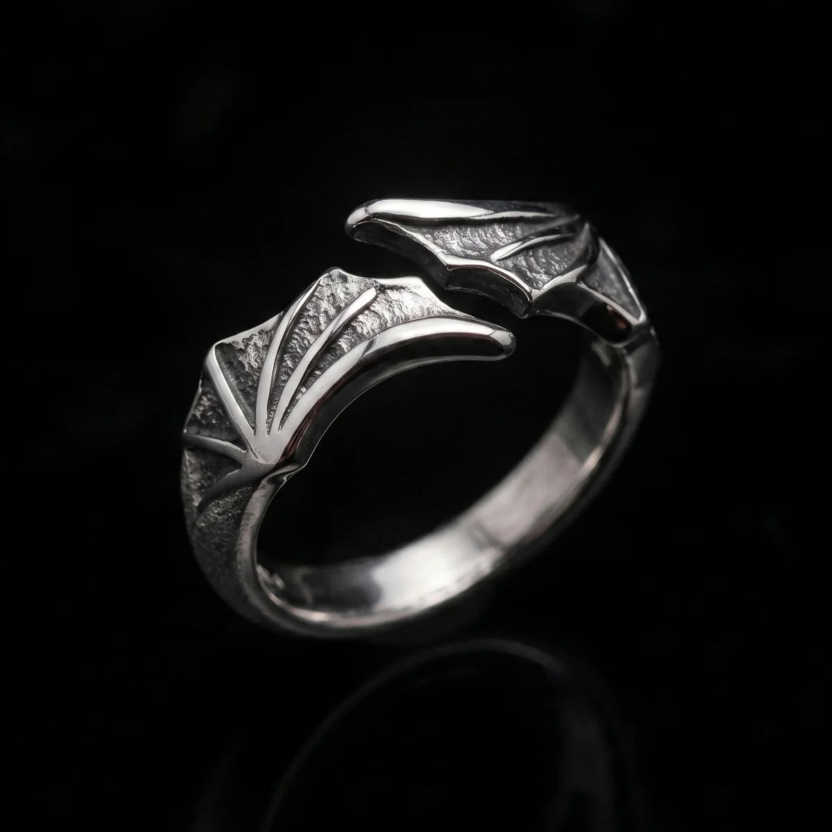 Bat Wing Ring Front View Premium Stainless Steel Macabre Gothic Jewelry