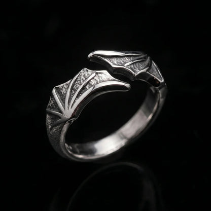 Bat Wing Ring Front View Premium Stainless Steel Macabre Gothic Jewelry
