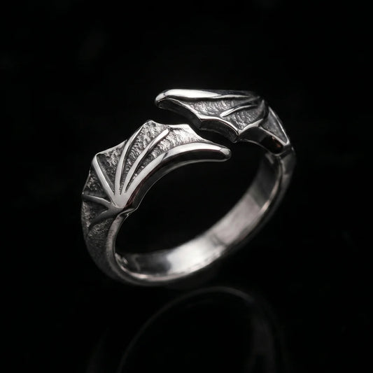Bat Wing Ring Front View Premium Stainless Steel Macabre Gothic Jewelry