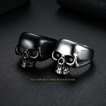 Black and Silver Half Jaw Skull Rings Pair