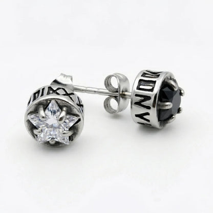Black and white CZ Roman Numeral Star Studs mismatched pair